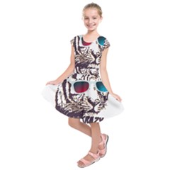 Krazy Katz 3d Tiger Roar Animal Kids  Short Sleeve Dress by Sarkoni