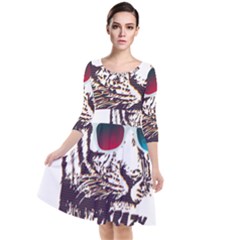 Krazy Katz 3d Tiger Roar Animal Quarter Sleeve Waist Band Dress by Sarkoni