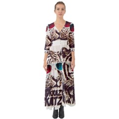 Krazy Katz 3d Tiger Roar Animal Button Up Boho Maxi Dress by Sarkoni