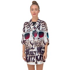 Krazy Katz 3d Tiger Roar Animal Half Sleeve Chiffon Kimono by Sarkoni