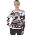 Krazy Katz 3d Tiger Roar Animal Off Shoulder Long Sleeve Velour Top View1