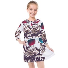 Krazy Katz 3d Tiger Roar Animal Kids  Quarter Sleeve Shirt Dress by Sarkoni