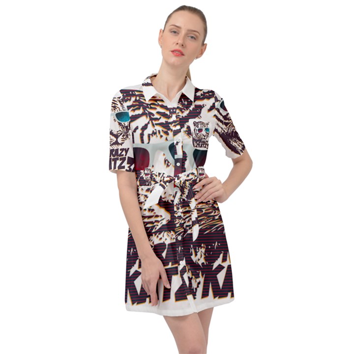 Krazy Katz 3d Tiger Roar Animal Belted Shirt Dress