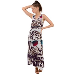 Krazy Katz 3d Tiger Roar Animal V-neck Chiffon Maxi Dress by Sarkoni