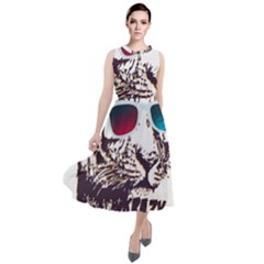 Krazy Katz 3d Tiger Roar Animal Round Neck Boho Dress by Sarkoni