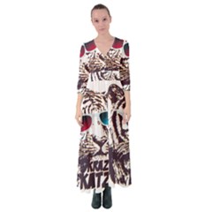 Krazy Katz 3d Tiger Roar Animal Button Up Maxi Dress by Sarkoni