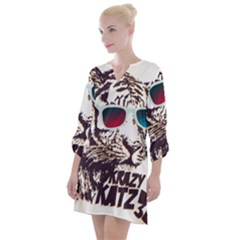 Krazy Katz 3d Tiger Roar Animal Open Neck Shift Dress by Sarkoni