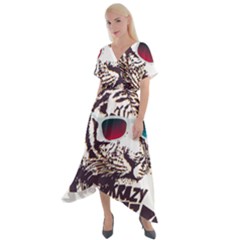 Krazy Katz 3d Tiger Roar Animal Cross Front Sharkbite Hem Maxi Dress by Sarkoni