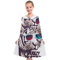 Krazy Katz 3d Tiger Roar Animal Kids  Midi Sailor Dress by Sarkoni