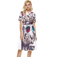 Krazy Katz 3d Tiger Roar Animal Button Top Knee Length Dress by Sarkoni