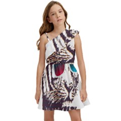 Krazy Katz 3d Tiger Roar Animal Kids  One Shoulder Party Dress by Sarkoni