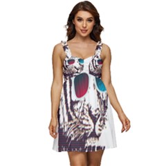 Krazy Katz 3d Tiger Roar Animal Ruffle Strap Babydoll Chiffon Dress by Sarkoni