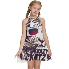 Krazy Katz 3d Tiger Roar Animal Kids  Halter Collar Waist Tie Chiffon Dress by Sarkoni