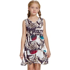 Krazy Katz 3d Tiger Roar Animal Kids  Sleeveless Tiered Mini Dress by Sarkoni