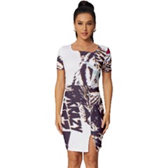 Krazy Katz 3d Tiger Roar Animal Fitted Knot Split End Bodycon Dress by Sarkoni