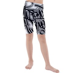 Hip Hop Music Drawing Art Graffiti Kids  Mid Length Swim Shorts by Sarkoni