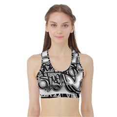 Hip Hop Music Drawing Art Graffiti Sports Bra With Border by Sarkoni