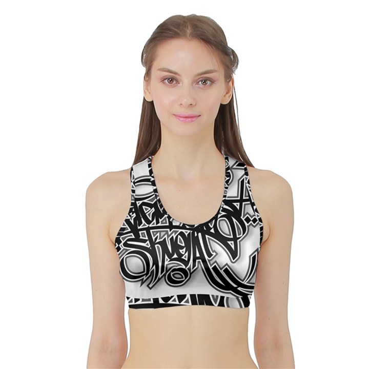 Hip Hop Music Drawing Art Graffiti Sports Bra with Border