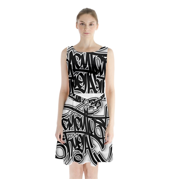 Hip Hop Music Drawing Art Graffiti Sleeveless Waist Tie Chiffon Dress