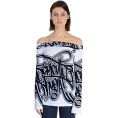 Hip Hop Music Drawing Art Graffiti Off Shoulder Long Sleeve Top by Sarkoni