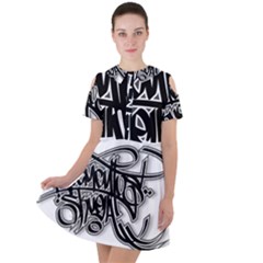 Hip Hop Music Drawing Art Graffiti Short Sleeve Shoulder Cut Out Dress 