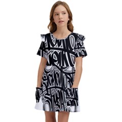 Hip Hop Music Drawing Art Graffiti Kids  Frilly Sleeves Pocket Dress by Sarkoni