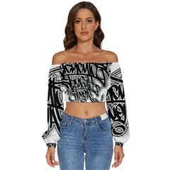 Hip Hop Music Drawing Art Graffiti Long Sleeve Crinkled Weave Crop Top by Sarkoni