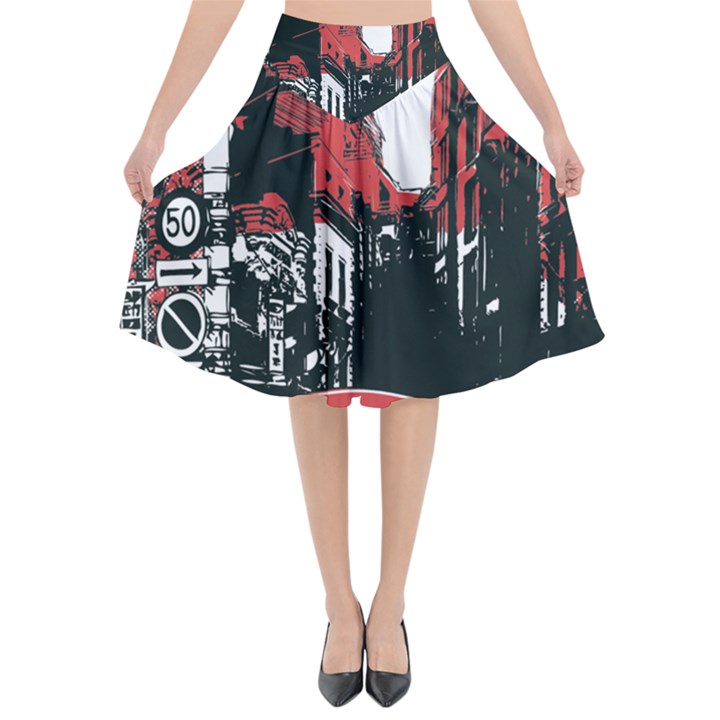 Cars City Fear This Poster Flared Midi Skirt