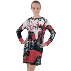 Cars City Fear This Poster Long Sleeve Hoodie Dress by Sarkoni