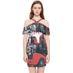 Cars City Fear This Poster Shoulder Frill Bodycon Summer Dress by Sarkoni