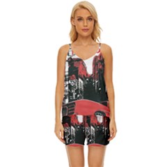 Cars City Fear This Poster V-neck Satin Pajamas Set by Sarkoni