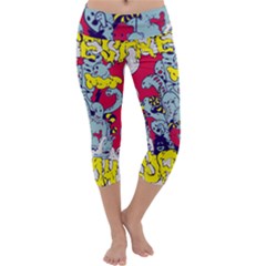 Fresh Urban Cartoon Monster Illustration Cartoon Character Text Capri Yoga Leggings by Sarkoni