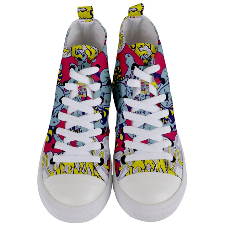 Fresh Urban Cartoon Monster Illustration Cartoon Character Text Women s Mid-Top Canvas Sneakers