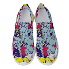 Fresh Urban Cartoon Monster Illustration Cartoon Character Text Women s Slip On Sneakers by Sarkoni