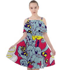 Fresh Urban Cartoon Monster Illustration Cartoon Character Text Cut Out Shoulders Chiffon Dress by Sarkoni