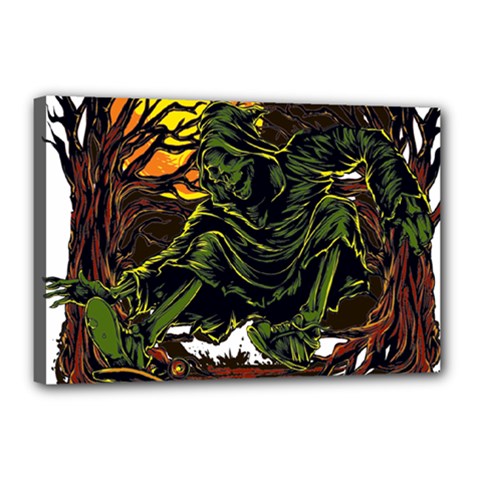 Grim Reaper Above Art  Monster Moon Letter Poster Canvas 18  X 12  (stretched) by Sarkoni