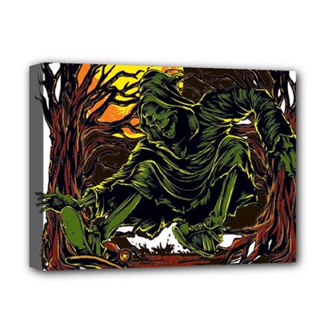 Grim Reaper Above Art  Monster Moon Letter Poster Deluxe Canvas 16  X 12  (stretched)  by Sarkoni