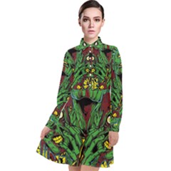 Zombie Star Monster Green Monster Long Sleeve Chiffon Shirt Dress by Sarkoni