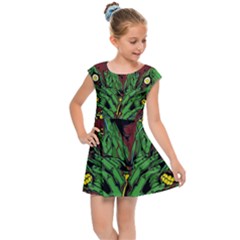 Zombie Star Monster Green Monster Kids  Cap Sleeve Dress by Sarkoni