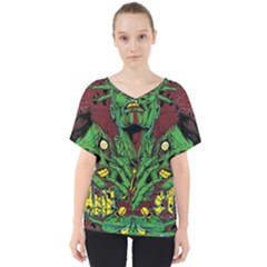 Zombie Star Monster Green Monster V-neck Dolman Drape Top by Sarkoni