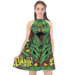 Zombie Star Monster Green Monster Halter Neckline Chiffon Dress  by Sarkoni