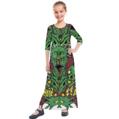 Zombie Star Monster Green Monster Kids  Quarter Sleeve Maxi Dress by Sarkoni