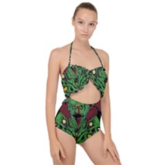 Zombie Star Monster Green Monster Scallop Top Cut Out Swimsuit by Sarkoni