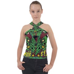 Zombie Star Monster Green Monster Cross Neck Velour Top by Sarkoni