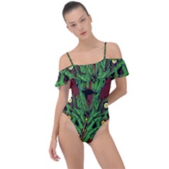 Zombie Star Monster Green Monster Frill Detail One Piece Swimsuit by Sarkoni