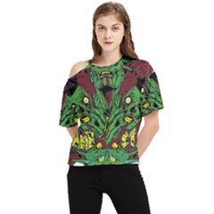 Zombie Star Monster Green Monster One Shoulder Cut Out T-shirt by Sarkoni