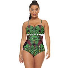 Zombie Star Monster Green Monster Retro Full Coverage Swimsuit by Sarkoni