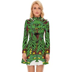 Zombie Star Monster Green Monster Long Sleeve Velour Longline Dress by Sarkoni