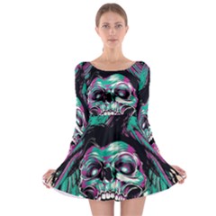 Anarchy Skull And Birds Long Sleeve Skater Dress by Sarkoni