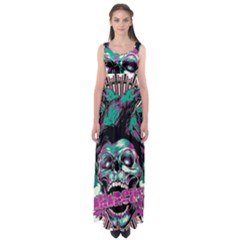 Anarchy Skull And Birds Empire Waist Maxi Dress by Sarkoni